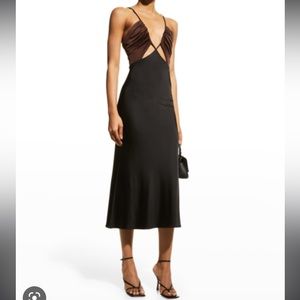 NWT Et Ochs Harper Gloss Midi Cutout Dress in Dark Chocolate and Brown Six